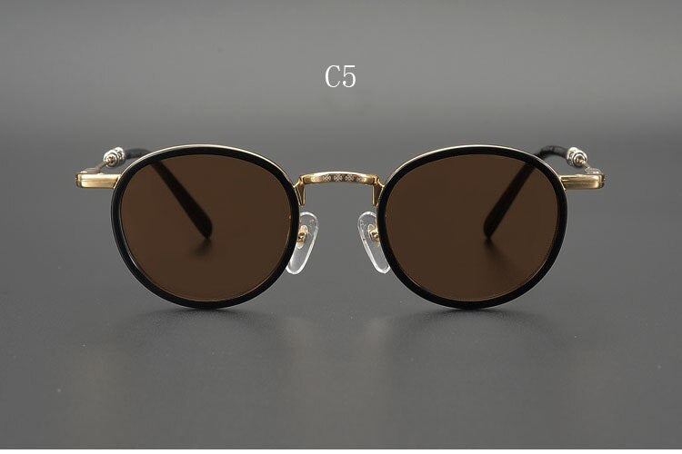 Yujo Men's Full Rim Round Acetate Alloy UV400 Dark Polarized Sunglasses Sunglasses Yujo C5 China