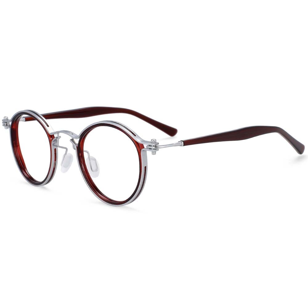 CCspace Unisex Full Rim Square Round Acetate Alloy Steampunk Frame Eyeglasses 54227 Full Rim CCspace A03 Dark Red