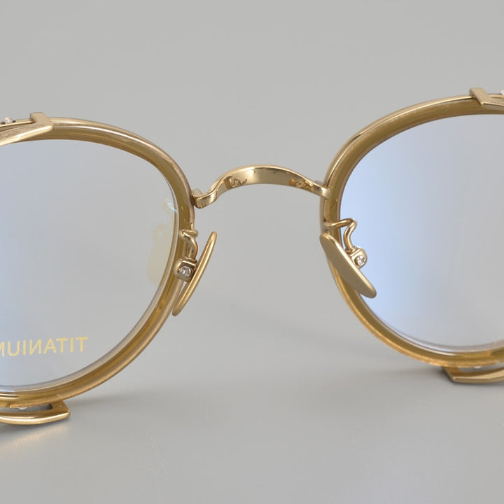 Muzz Unisex Full Rim Irregular Round Acetate Titanium Eyeglasses E004 Full Rim Muzz