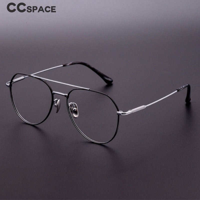 CCspace Unisex Full Rim Oval Double Bridge Big Titanium Eyeglasses 55642 Full Rim CCspace