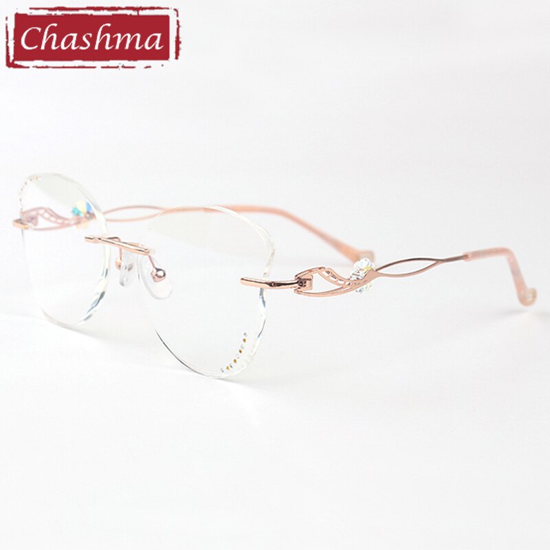 Chashma Women's Rimless Butterfly Titanium Rhinestone Eyeglasses 88061 Rimless Chashma Rose Gold Clear