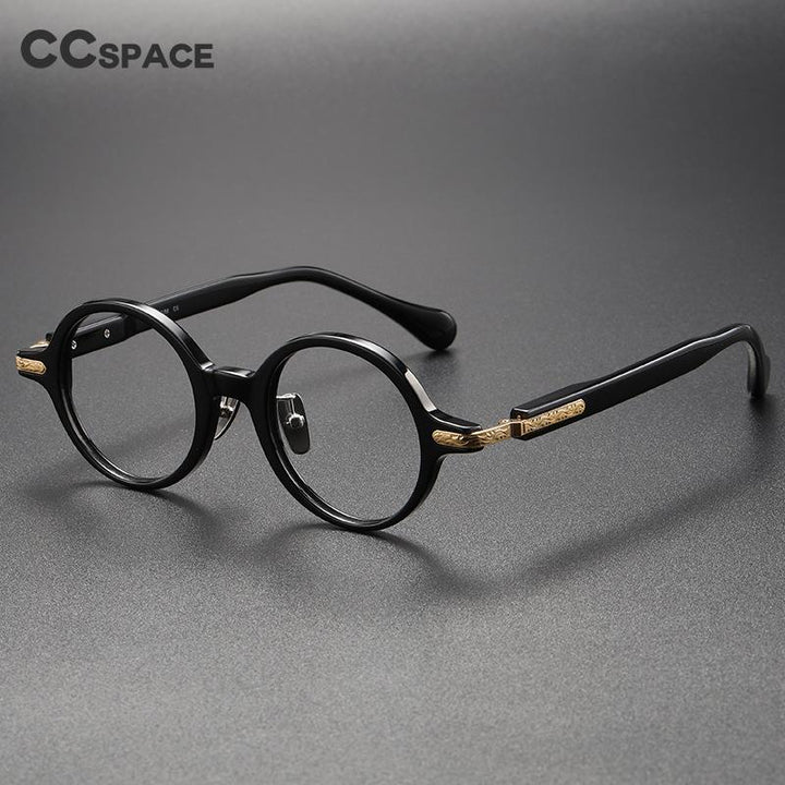 CCspace Unisex Full Rim Round Acetate Eyeglasses 56385 Full Rim CCspace