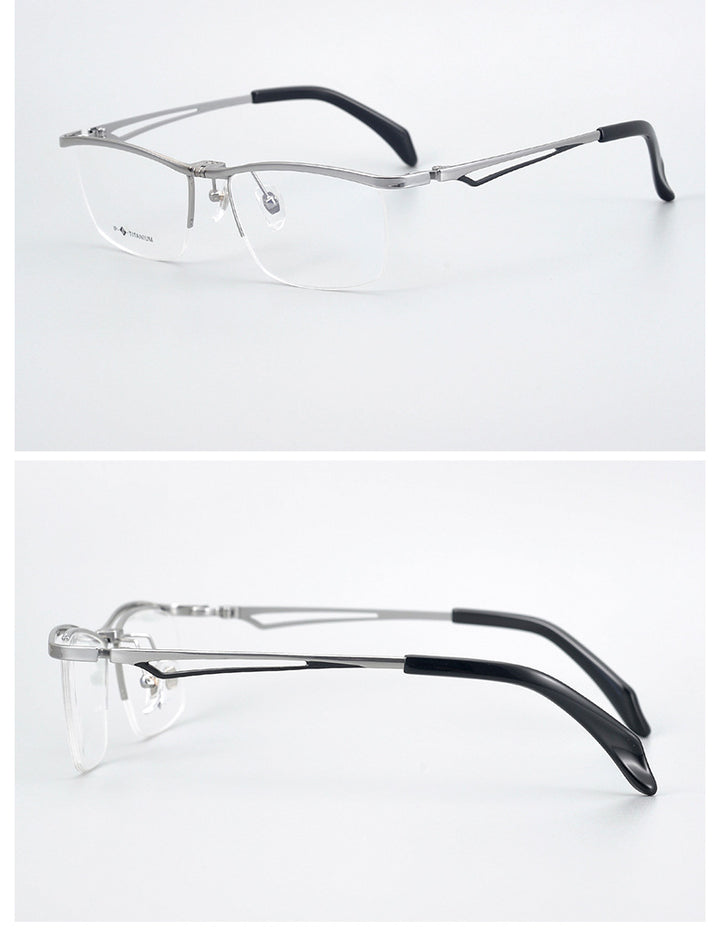 Hdcrafter Unisex Semi Rim Rectangle Titanium Flip Up Frame Eyeglasses T18044 Semi Rim Hdcrafter Eyeglasses