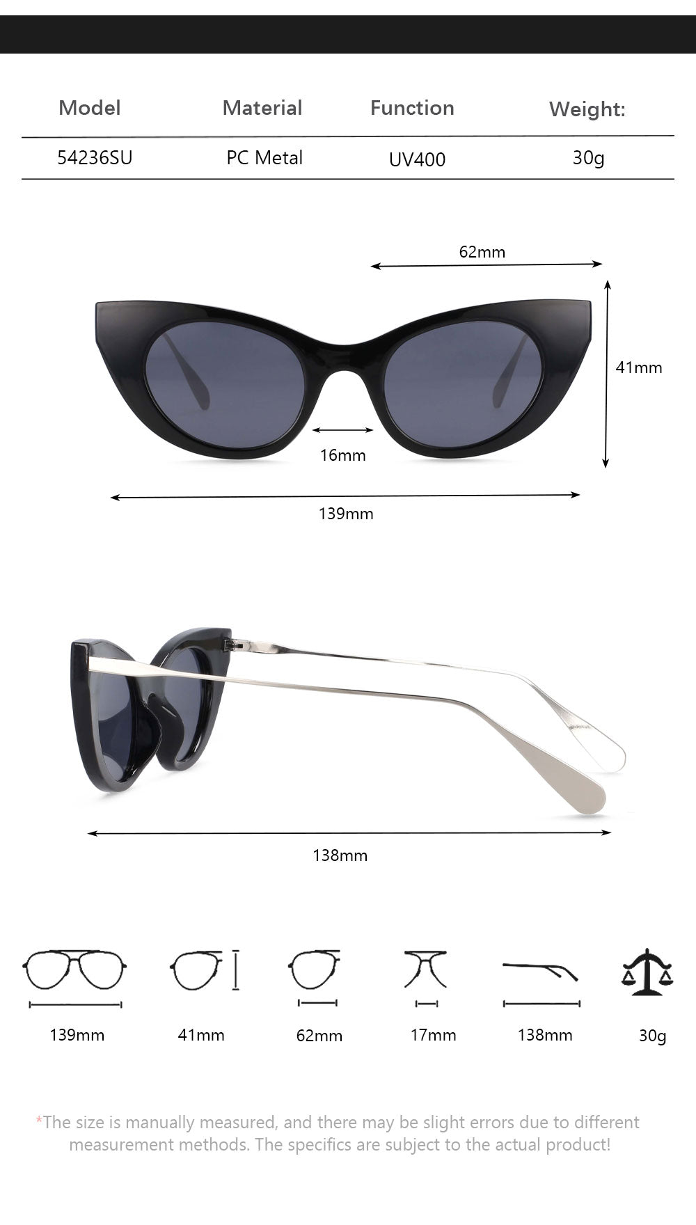 CCspace Women's Full Rim Cat Eye Resin Frame Sunglasses 54236 Sunglasses CCspace Sunglasses