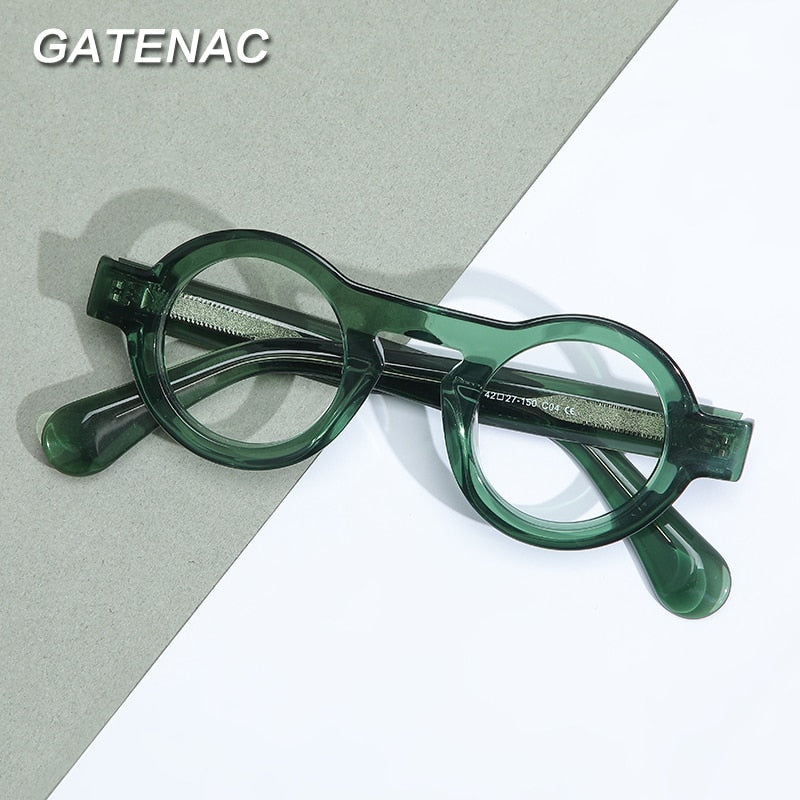 Gatenac Unisex Full Rim Round Handcrafted Acetate Frame Eyeglasses Gxyj771 Full Rim Gatenac