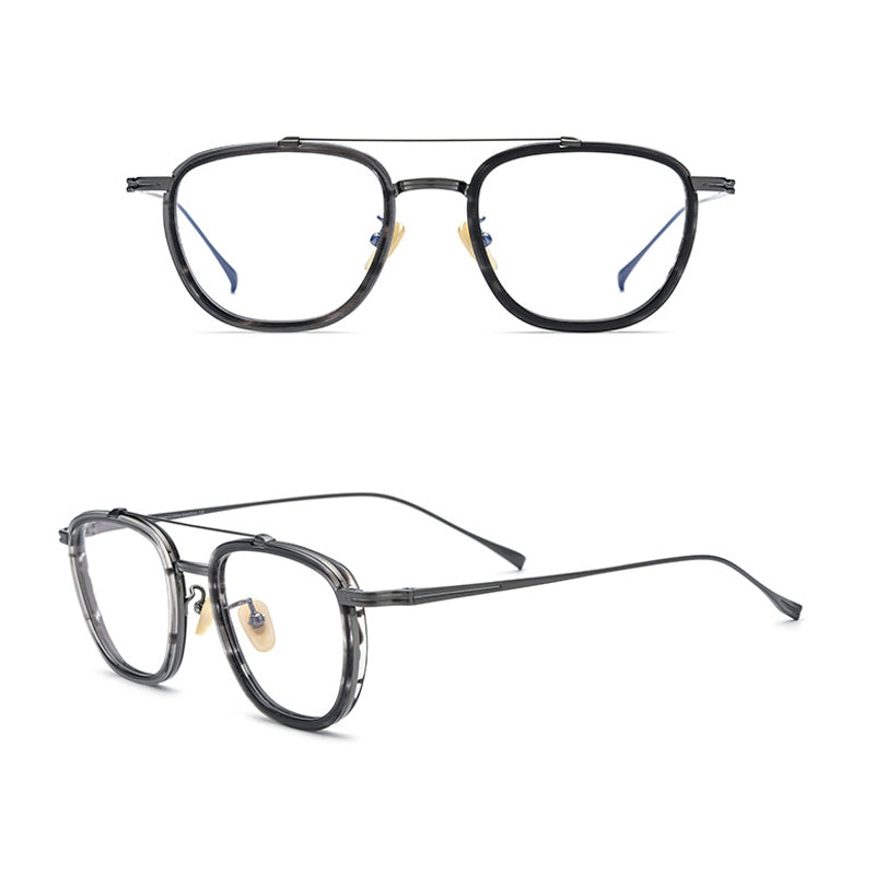 Gatenac Unisex Full Rim Square Titanium Acetate Double Bridge Frame Eyeglasses Gxyj809 Full Rim Gatenac