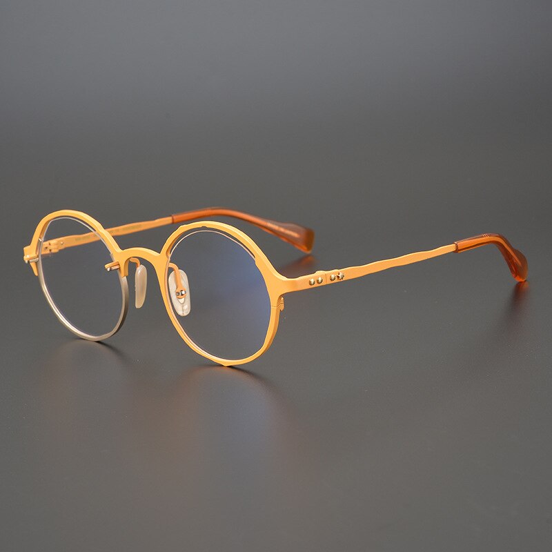 CCspace Unisex Full Rim Irregular Round Handcrafted Titanium Eyeglasses 53160 Full Rim CCspace Orange China
