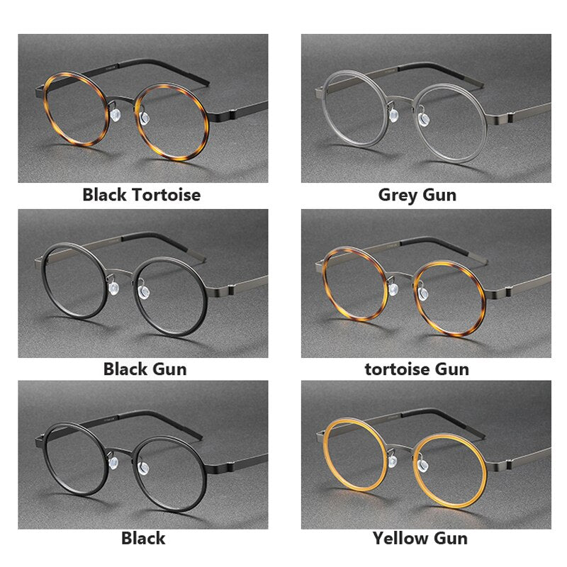 Oveliness Unisex Full Rim Round Acetate Titanium Eyeglasses 9707 Full Rim Oveliness