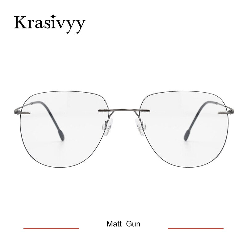 Krasivyy Unisex Rimless Round Flat Top Titanium Eyeglasses Ls05 Rimless Krasivyy Matt Gun China 