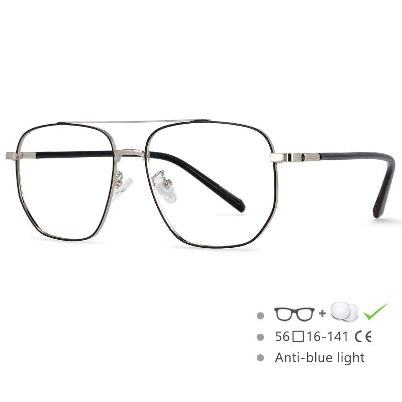 CCspace Unisex Full Rim Oversized Double Bridge Square Alloy Frame Eyeglasses 54596 Full Rim CCspace black-silver China