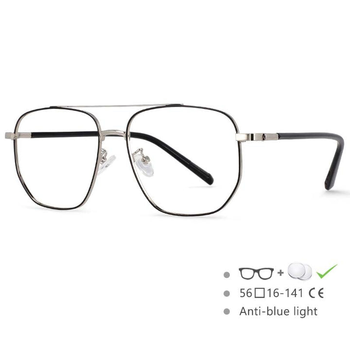CCspace Unisex Full Rim Oversized Double Bridge Square Alloy Frame Eyeglasses 54596 Full Rim CCspace black-silver China