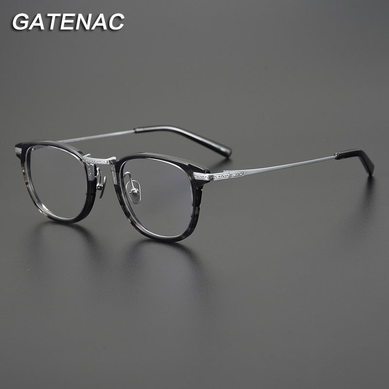Gatenac Unisex Full Rim Square Titanium Acetate Eyeglasses Gxyj926 Full Rim Gatenac