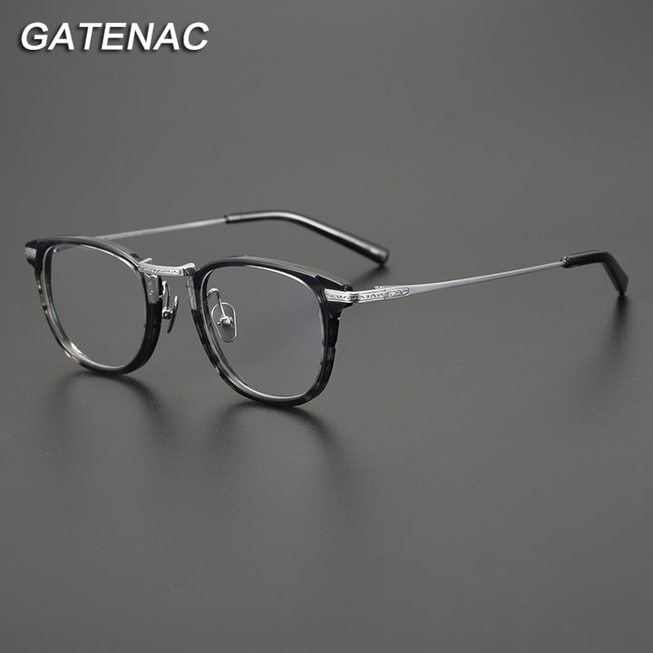 Gatenac Unisex Full Rim Square Titanium Acetate Eyeglasses Gxyj926 Full Rim Gatenac