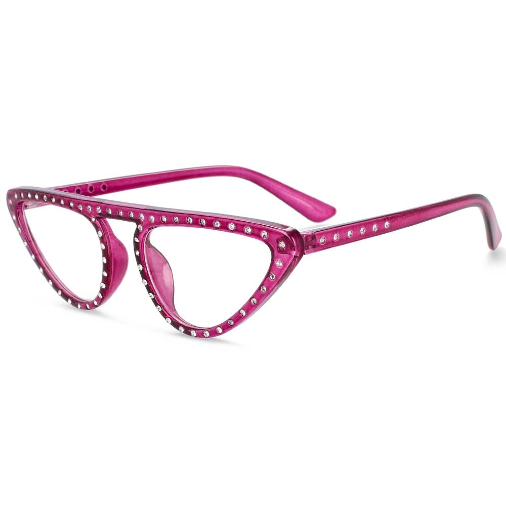 CCspace Women's Full Rim Polygon Cat Eye Jewelled Resin Frame Eyeglasses 54134 Full Rim CCspace Purple
