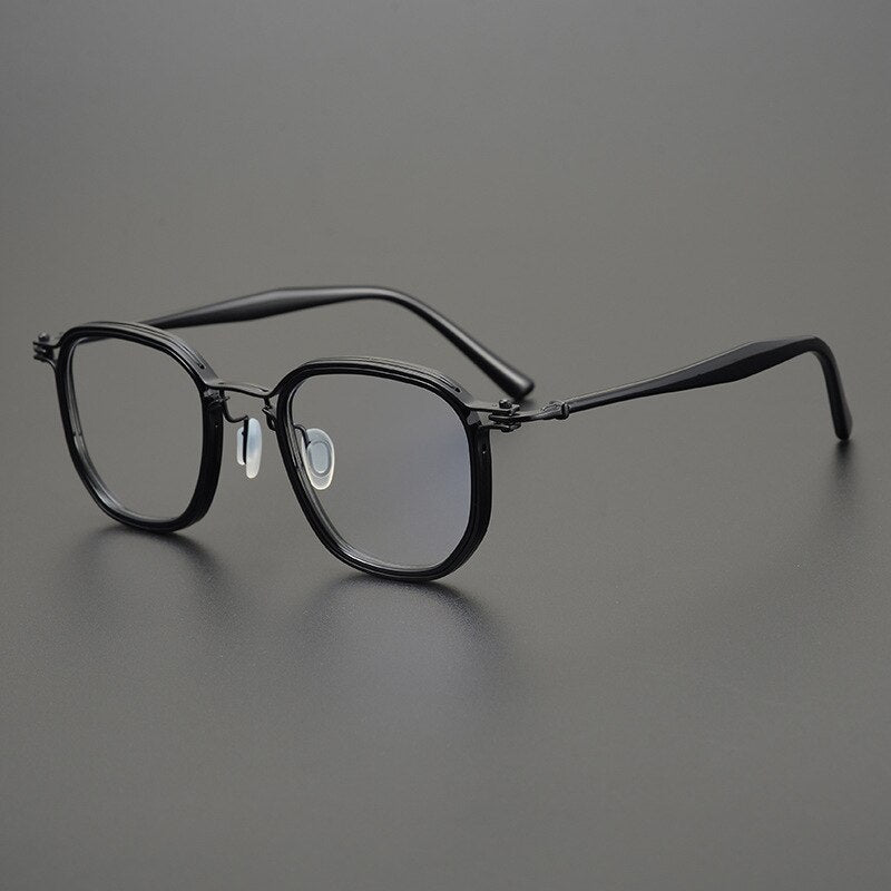 Gatenac Unisex Full Rim Square Titanium Acetate Frame Eyeglasses Gxyj815 Full Rim Gatenac Black