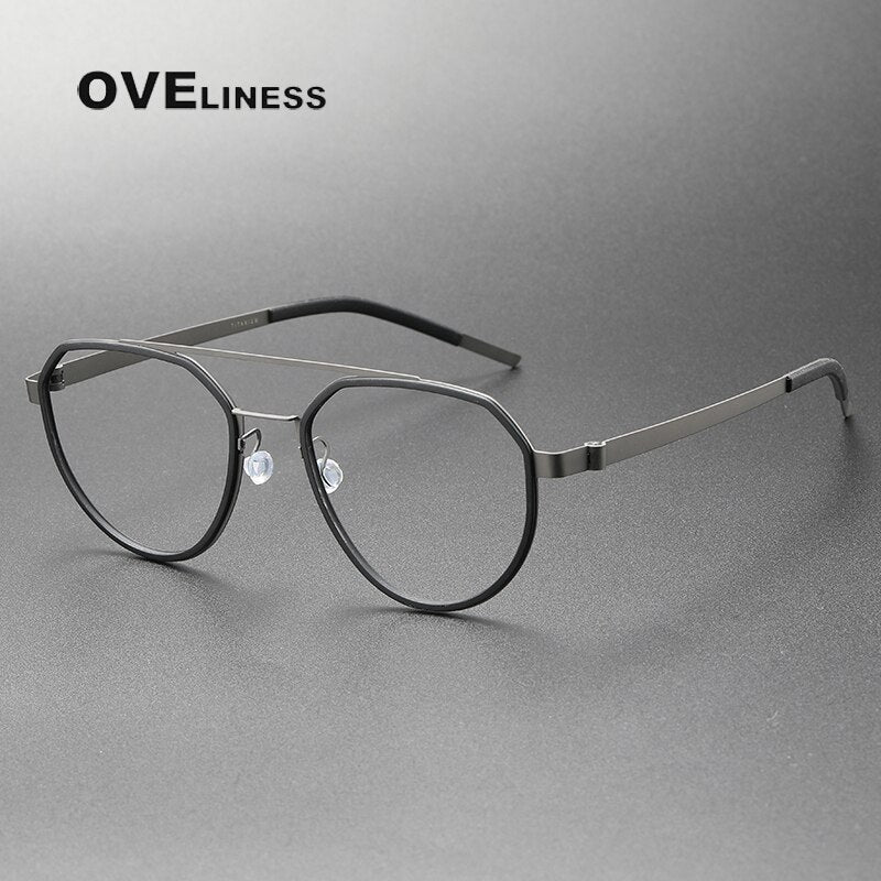 Oveliness Unisex Full Rim Round Double Bridge Acetate Titanium Eyeglasses 9745 Full Rim Oveliness black gun