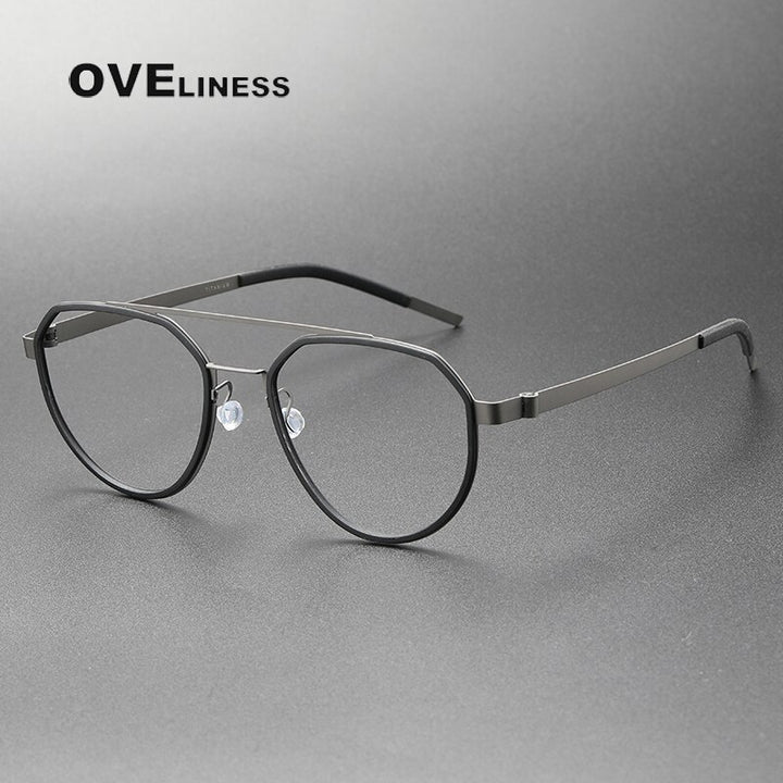 Oveliness Unisex Full Rim Round Double Bridge Acetate Titanium Eyeglasses 9745 Full Rim Oveliness black gun