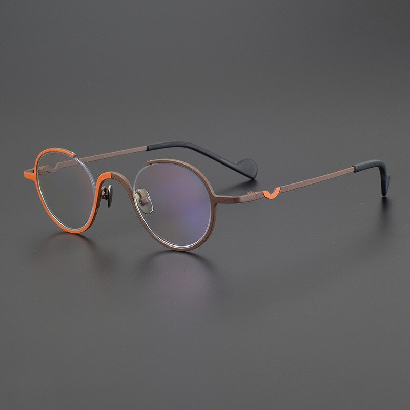 Gatenac Unisex Semi Rim Irregular Round Titanium Eyeglasses Gxyj1001 Semi Rim Gatenac Matte Brown