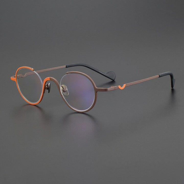 Gatenac Unisex Semi Rim Irregular Round Titanium Eyeglasses Gxyj1001 Semi Rim Gatenac Matte Brown
