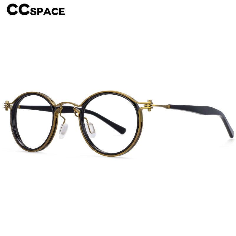 CCspace Unisex Full Rim Square Round Acetate Alloy Steampunk Frame Eyeglasses 54227 Full Rim CCspace
