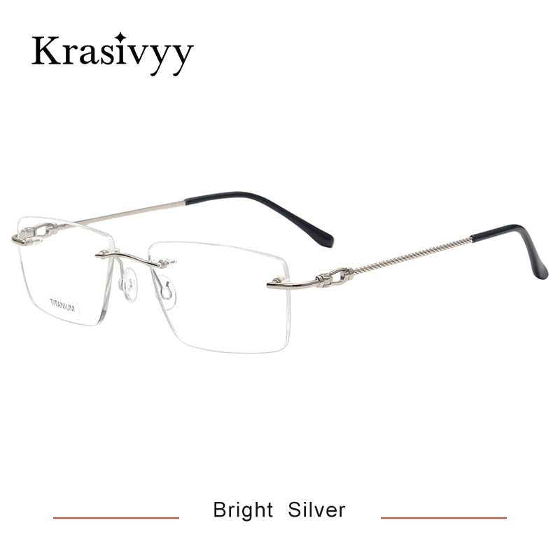 Krasivyy Unisex Rimless Square Titanium Eyeglasses Kr8661 Rimless Krasivyy Bright Silver China