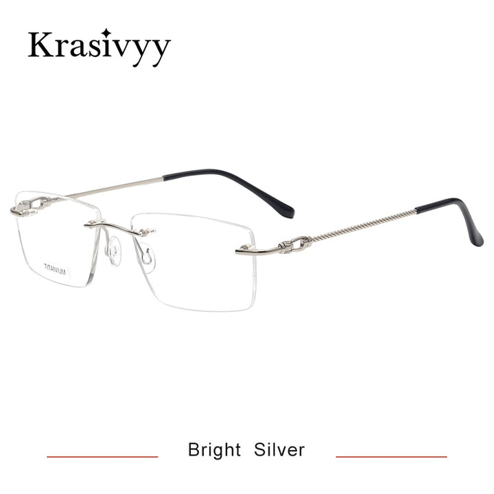 Krasivyy Unisex Rimless Square Titanium Eyeglasses Kr8661 Rimless Krasivyy Bright Silver China
