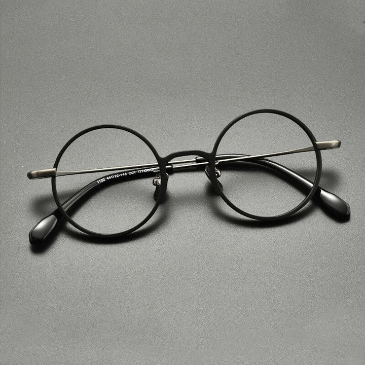 Gatenac Unisex Full Rim Round Titanium Eyeglasses Gxyj847 Full Rim Gatenac Black
