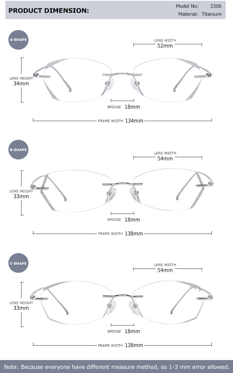 Chashma Unisex Rimless Diamond Cut Titanium Frame Custom Lens Eyeglasses 3306 Rimless Chashma