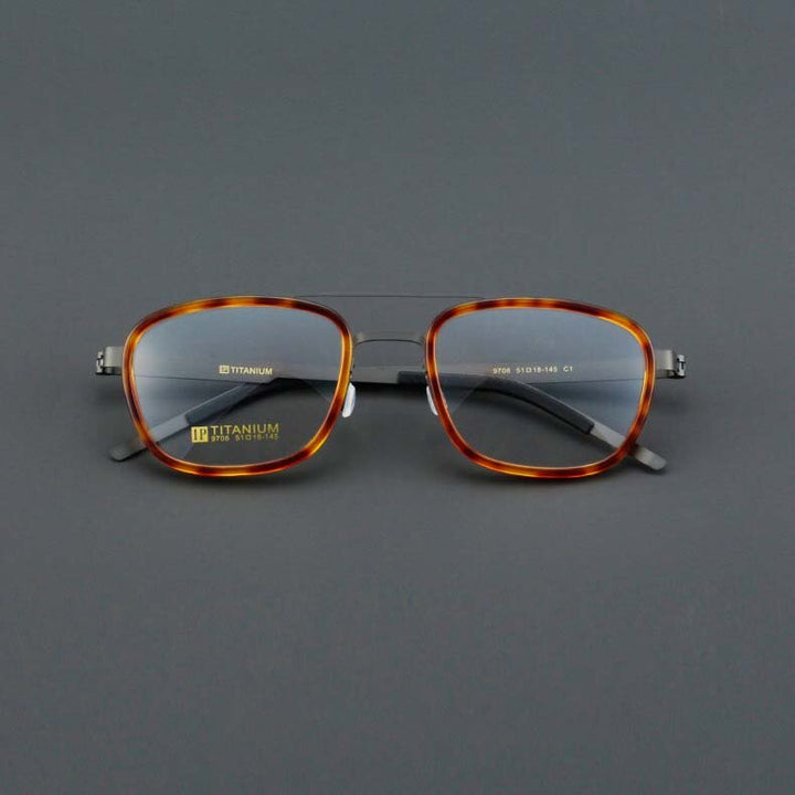 CCspace Unisex Full Rim Square Double Bridge Acetate Titanium Eyeglasses 55024 Full Rim CCspace Leopard China