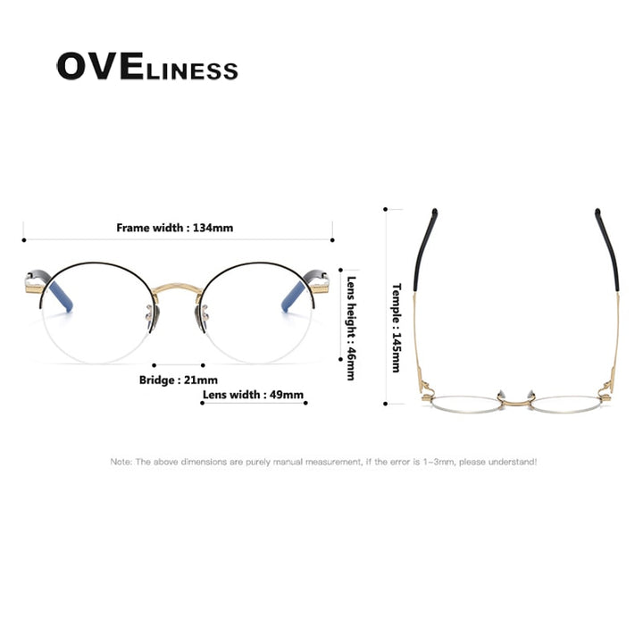 Oveliness Unisex Semi Rim Round Titanium Eyeglasses 185 Semi Rim Oveliness