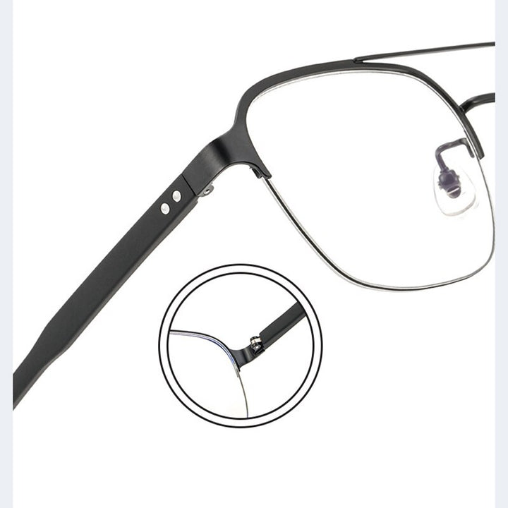 Hotochki Men's Semi Rim Square Double Bridge Titanium Eyeglasses Semi Rim Hotochki