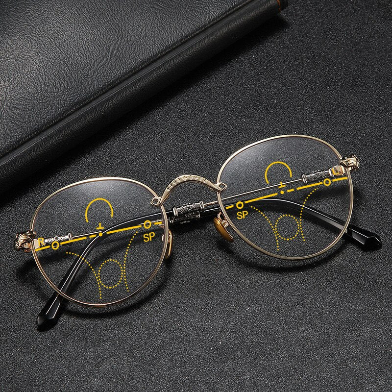 Hdcrafter Unisex Full Rim Oval Alloy Progressive Reading Glasses 9003 Reading Glasses Hdcrafter Eyeglasses