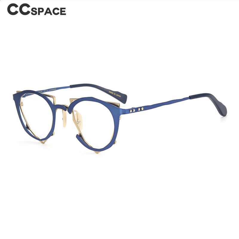 CCspace Unisex Full Rim Irregular Cat Eye Handcrafted Titanium Eyeglasses 55657 Full Rim CCspace