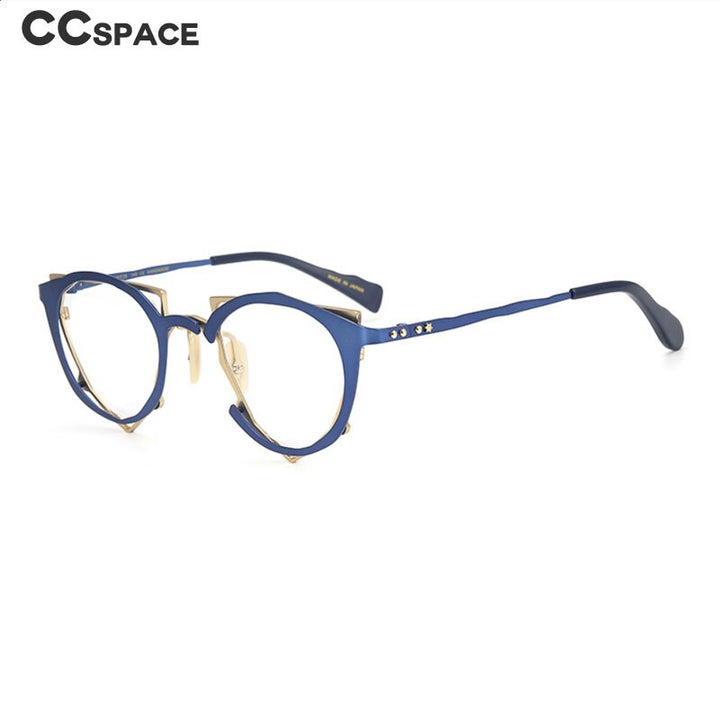 CCspace Unisex Full Rim Irregular Cat Eye Handcrafted Titanium Eyeglasses 55657 Full Rim CCspace