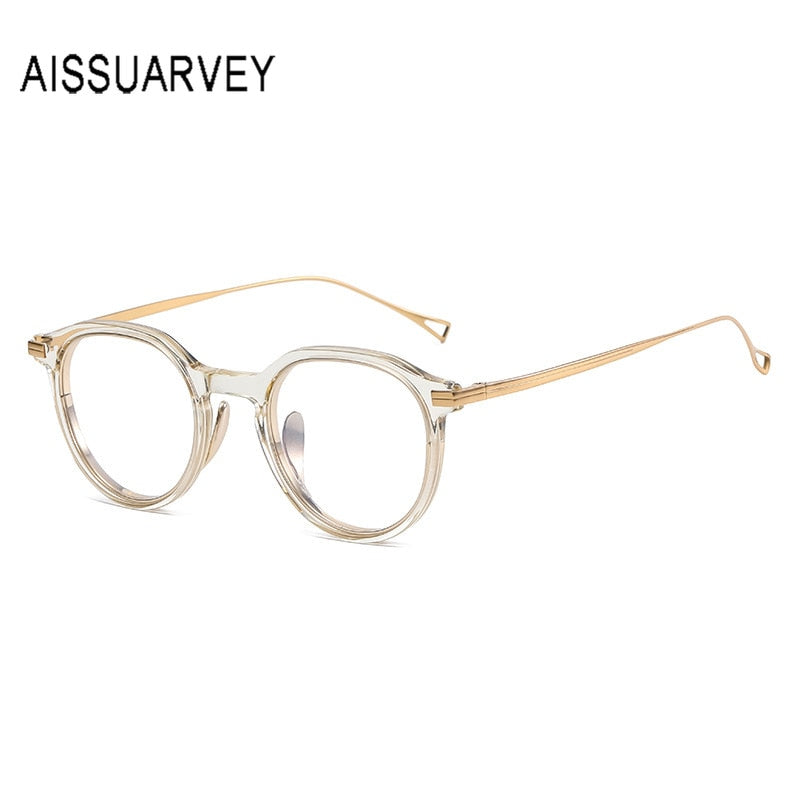 Aissuarvey Unisex Eyeglasses Small Round Acetate Titanium Ip Full Rim 12.8g Full Rim Aissuarvey Eyeglasses TRANSPARENT CN 