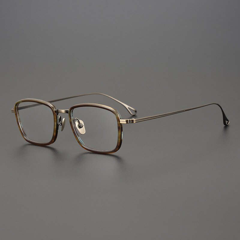 Gatenac Unisex Full Rim Square Titanium Acetate Frame Eyeglasses Gxyj785 Full Rim Gatenac Bronze
