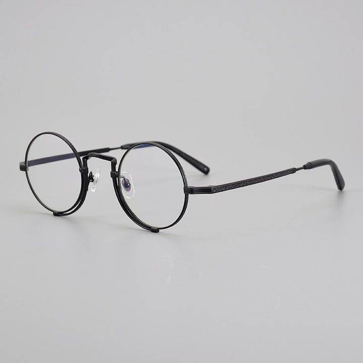 Muzz Unisex Full Rim Small Round Titanium Eyeglasses 5919 Full Rim Muzz Black