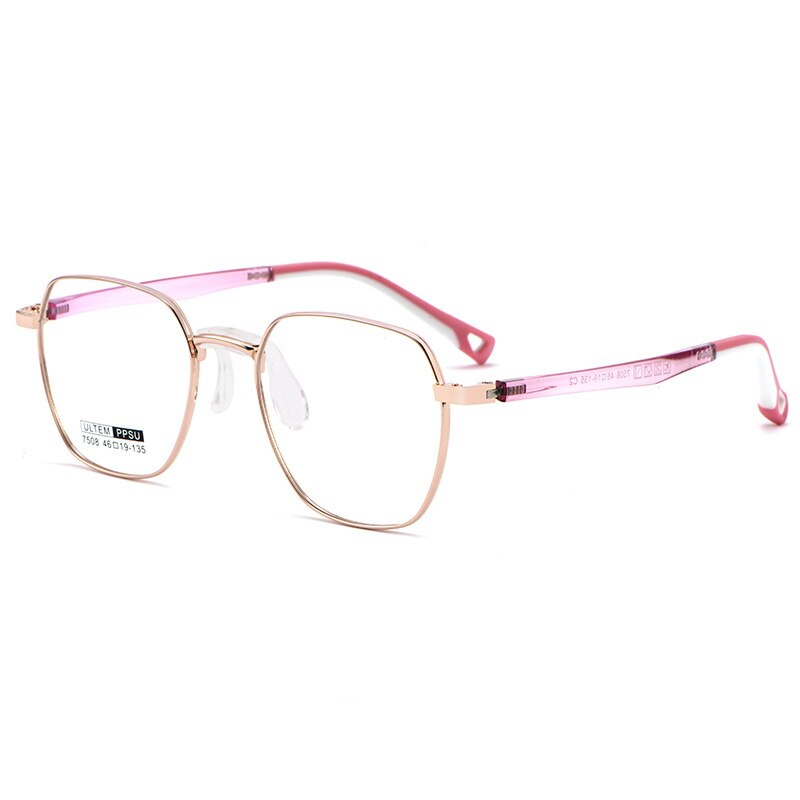Yimaruili Unisex Children's Full Rim Polygon Square Ultem Frame Eyeglasses 7508S Full Rim Yimaruili Eyeglasses Pink