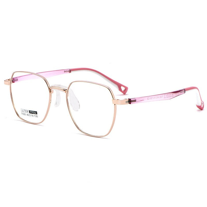 Yimaruili Unisex Children's Full Rim Polygon Square Ultem Frame Eyeglasses 7508S Full Rim Yimaruili Eyeglasses Pink