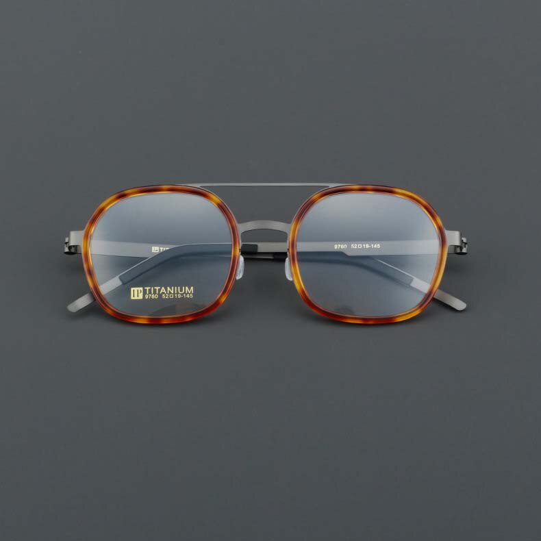 CCspace Women's Full Rim Round Square Double Bridge Titanium Acetate Eyeglasses 55022 Full Rim CCspace LeopardGun China