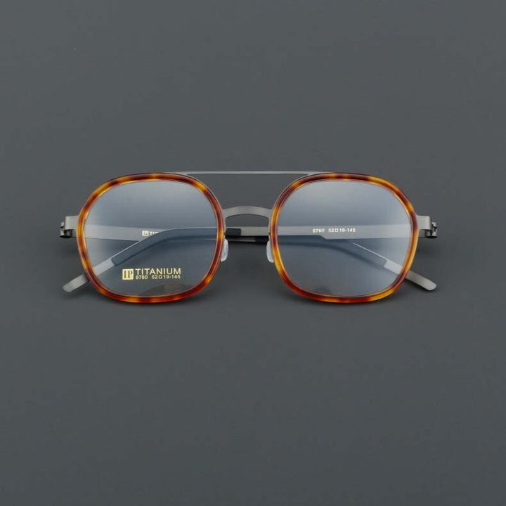 CCspace Women's Full Rim Round Square Double Bridge Titanium Acetate Eyeglasses 55022 Full Rim CCspace LeopardGun China