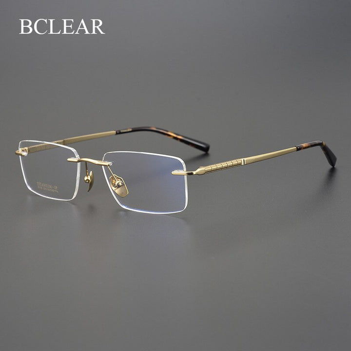 Bclear Men's Rimless Square Titanium Eyeglasses Mys91106 Rimless Bclear Gold