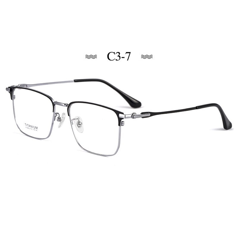 Hotochki Men's Semi Rim Square Titanium Alloy Frame Eyeglasses Bv9002 Semi Rim Hotochki C3-7