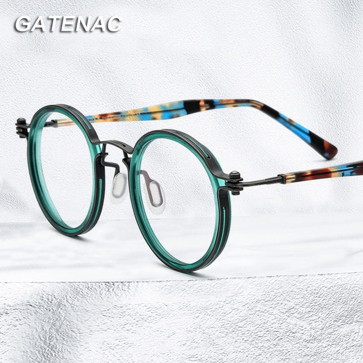 Gatenac Unisex Full Rim Round β Titanium Acetate Frame Eyeglasses Gxyj737 Full Rim Gatenac