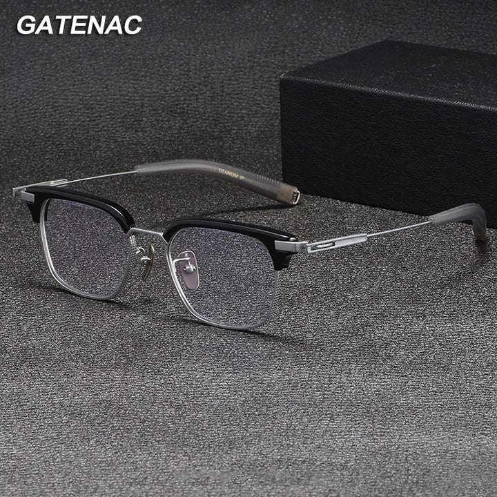 Gatenac Unisex Full Rim Square Acetate Titanium Eyeglasses Gxyj1070 Full Rim Gatenac
