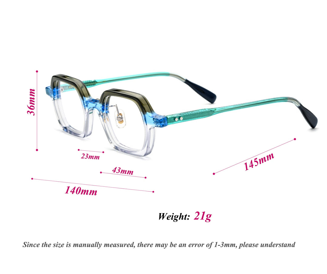 CCspace Unisex Full Rim Small Irregular Square Acetate Eyeglasses 54705 Full Rim CCspace