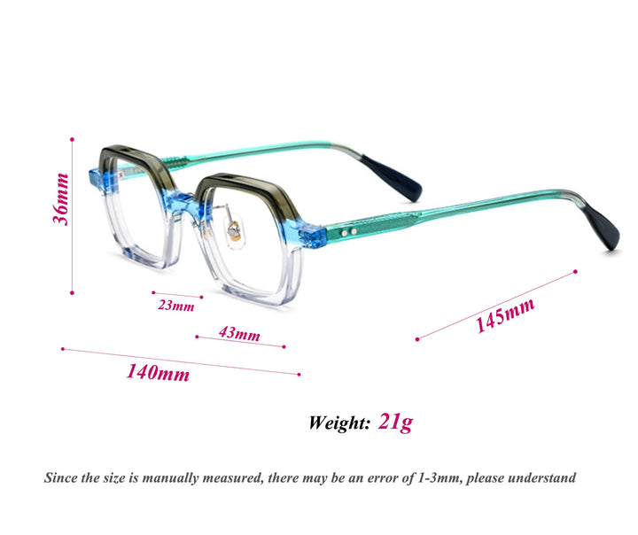 CCspace Unisex Full Rim Small Irregular Square Acetate Eyeglasses 54705 Full Rim CCspace