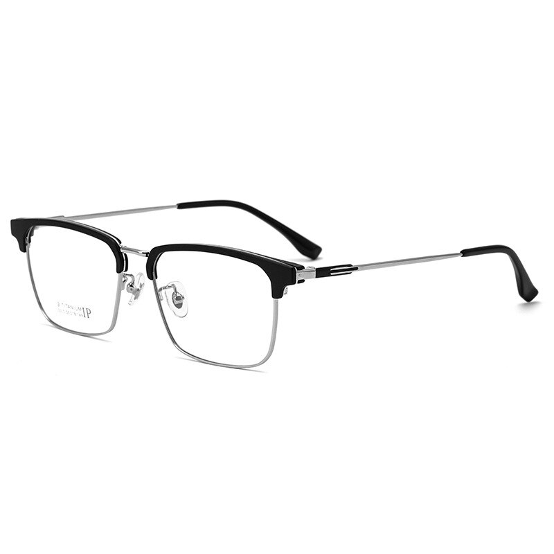 Yimaruili Men's Full Rim Square Acetate Titanium Eyeglasses 2310yj Full Rim Yimaruili Eyeglasses Black Silver