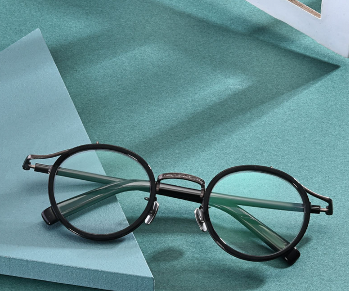 CCspace Unisex Full Rim Round Acetate Titanium Punk Frame Eyeglasses 54243 Full Rim CCspace