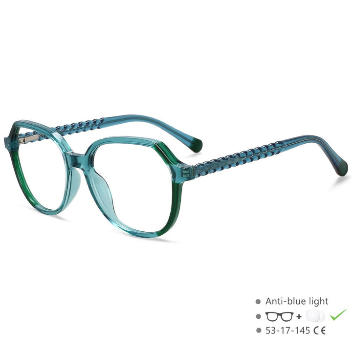 CCspace Unisex Full Rim Polygonal Tr 90 Titanium Eyeglasses 55708 Full Rim CCspace China Green